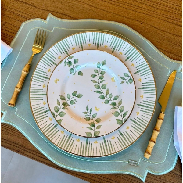Prato Sobremesa em Cerâmica Donatella com Filete dourado.