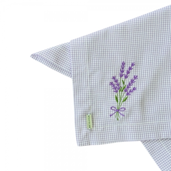 Guardanapo de algodão xadrez bordado Lavanda