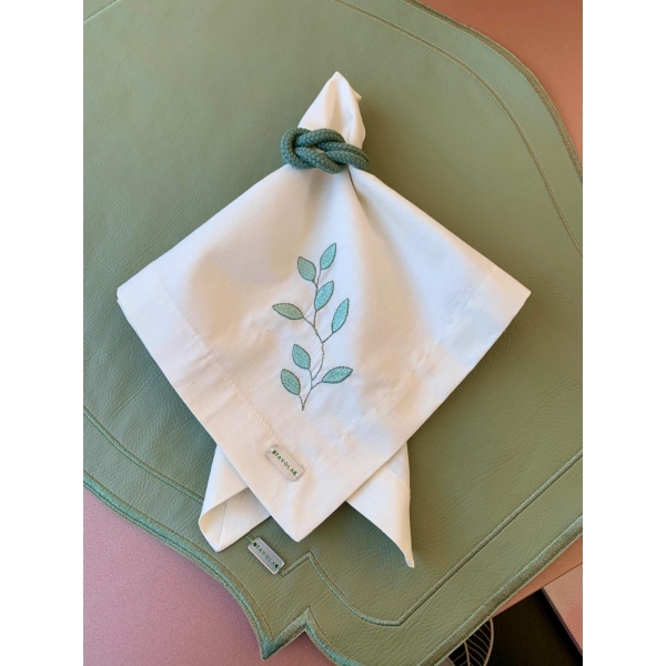 Guardanapo de Algodão Off-White Bordado Essenza Verde