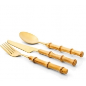 Conjunto de Talheres 12 peças Gold em Bambu Natural