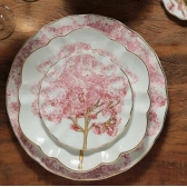 Prato de Sobremesa Ipê Rosa Filete Dourado