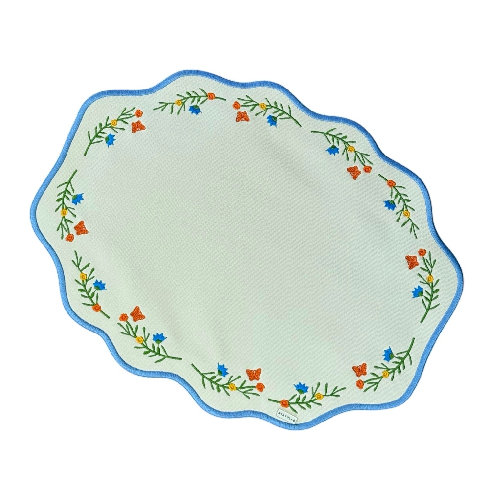 Lugar Americano Impermeável Off White com Bordado Floral