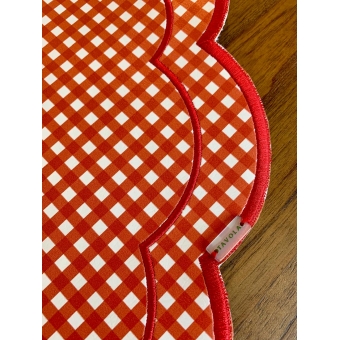 Lugar Americano Impermeável Corino Xadrez Vermelho