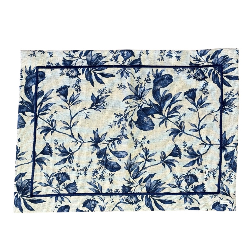 Lugar Americano Linho Cru com Estampa Floral Azul Marinho