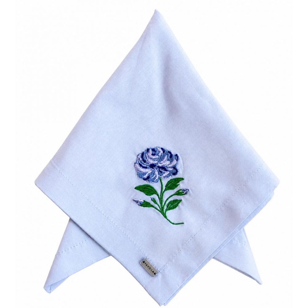 Guardanapo de Algodão Azul Bordado Rosa