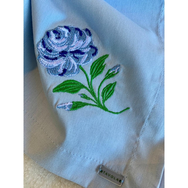 Guardanapo de Algodão Azul Bordado Rosa