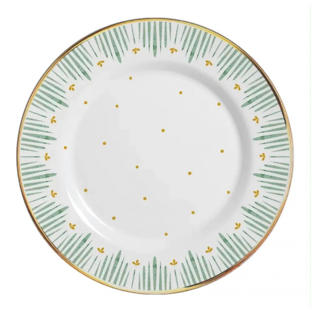 Prato Raso em Cerâmica Donatella com Filete Dourado.