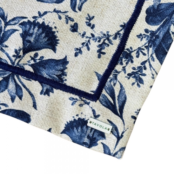 Lugar Americano Linho Cru com Estampa Floral Azul Marinho
