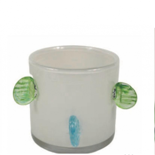 Vaso Vidro Branco com Relevo Azul e Verde 16,5 x 12 cm
