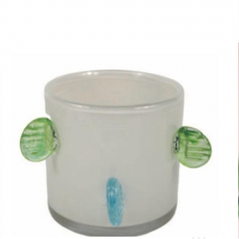 Vaso Vidro Branco com Relevo Azul e Verde 16,5 x 12 cm
