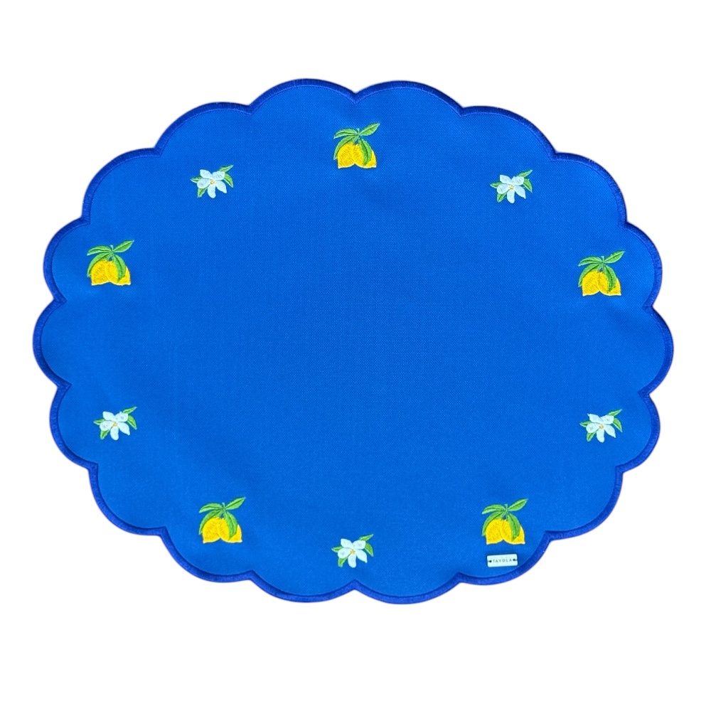Lugar Americano Impermeável Azul Royal com Bordado de Limão Siciliano