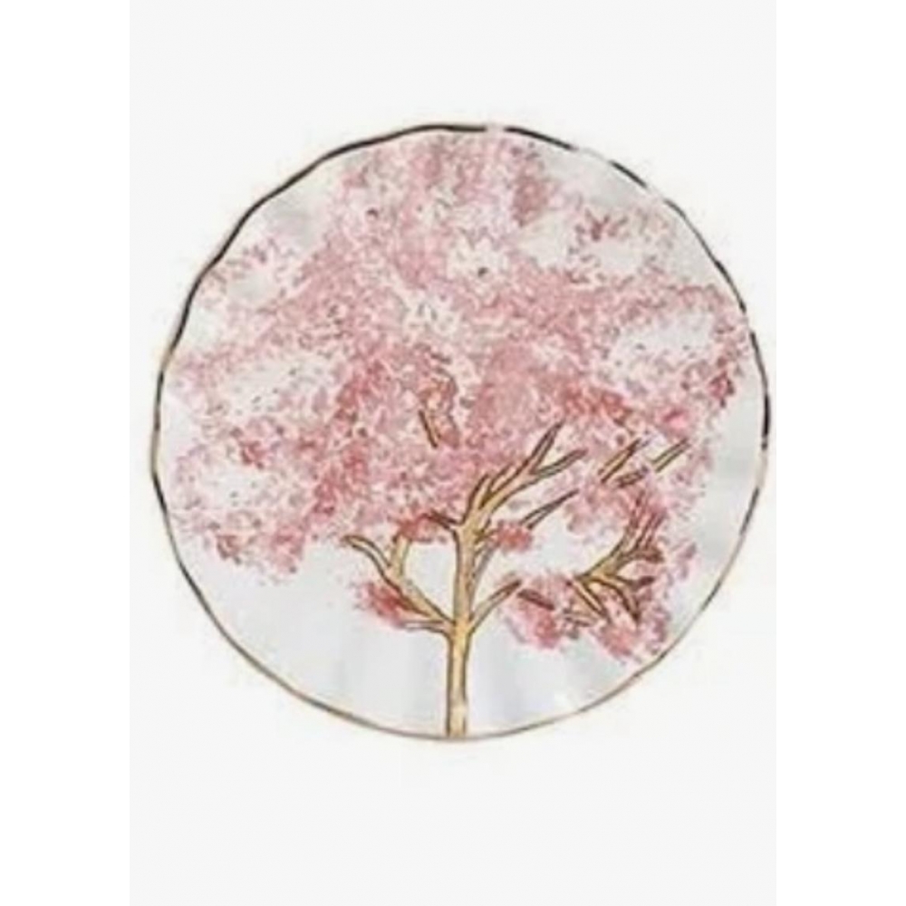 Prato de Sobremesa Ipê Rosa Filete Dourado