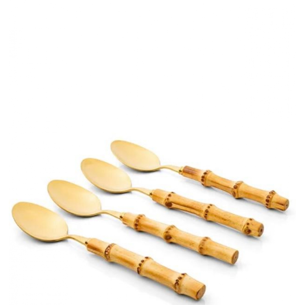 Conjunto de Talheres de Sobremesa 4 Peças Bambu Natural Colher Gold