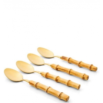 Conjunto de Talheres de Sobremesa 4 Peças Bambu Natural Colher Gold