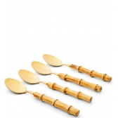 Conjunto de Talheres de Sobremesa 4 Peças Bambu Natural Colher Gold