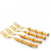 Conjunto de Talheres de Sobremesa 4 Peças Bambu Natural Garfo Gold